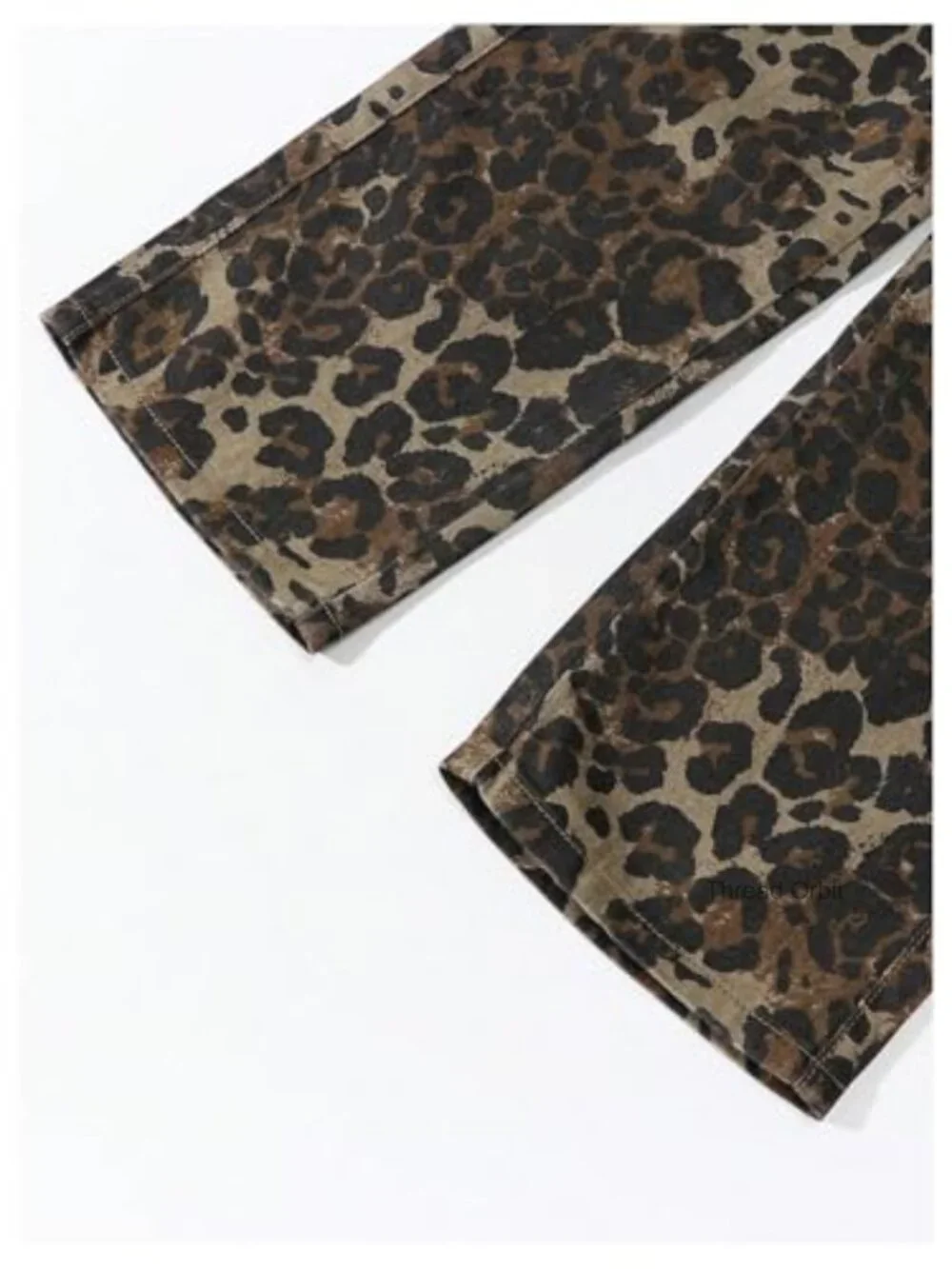 Leopard Print Cargo Pants Straight Wide Leg Denim Jeans with Pockets
